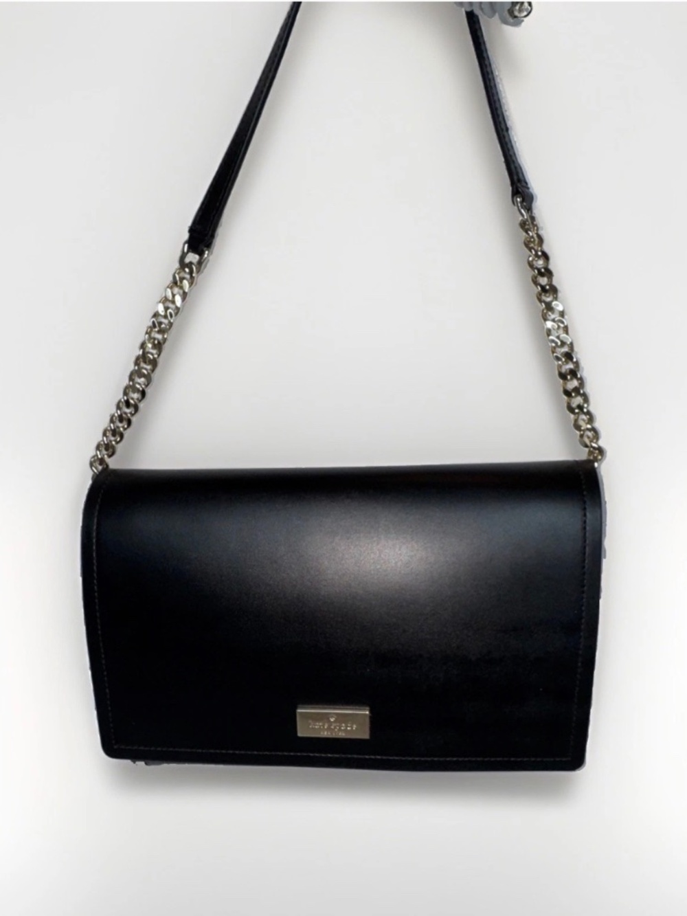 KATE SPADE NEW YORK BLACK FLAP SHOULDER BAG CHAIN STRAP MAGNETIC PINK LINING
